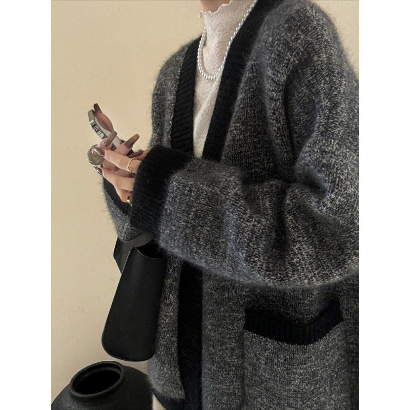 Damen Kuscheliger Cardigan mit tiefem V-Ausschnitt und großzügigen Taschen Drune
