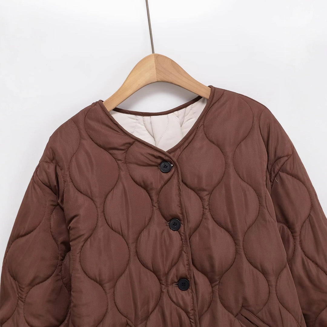 Damen Steppjacke mit modernen Knopfdetails Drune