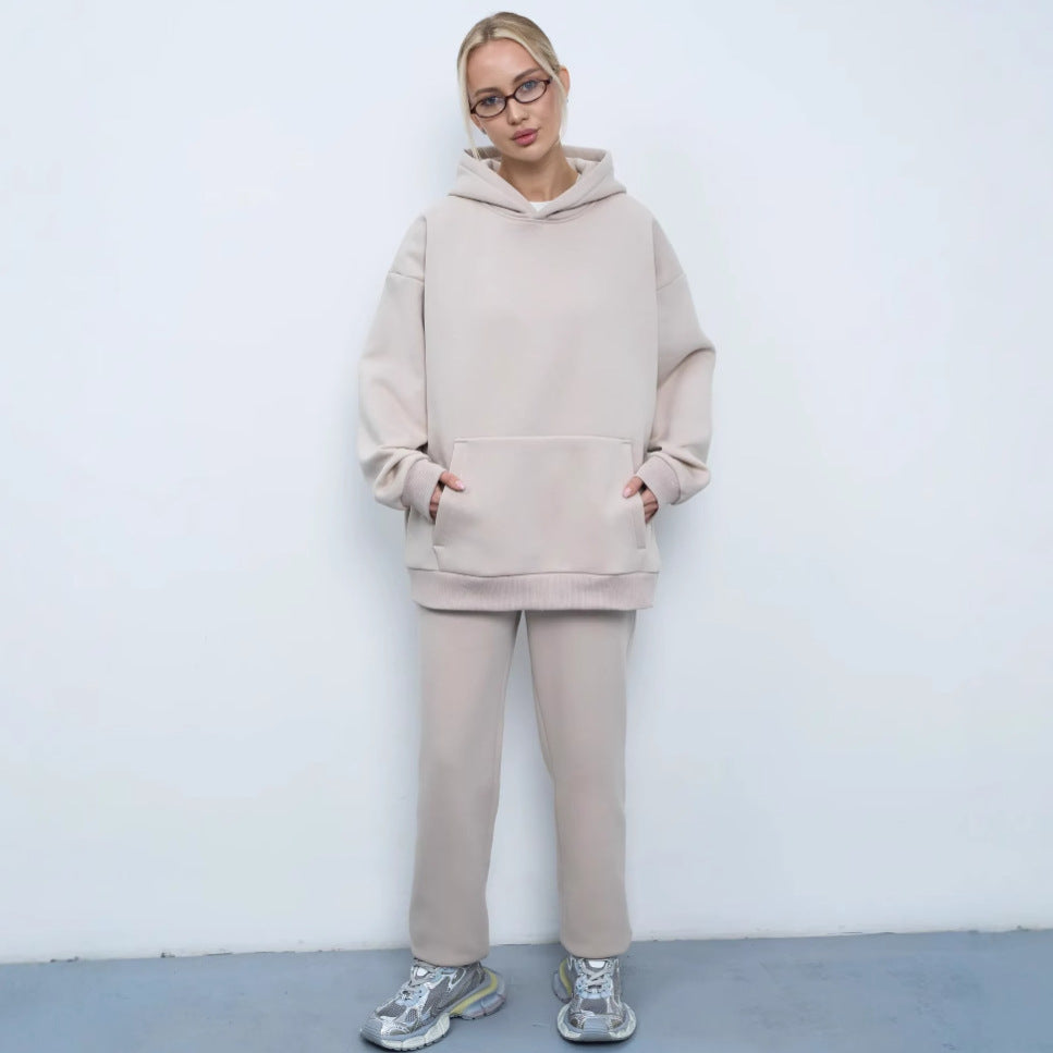 Damen großzügiger Kapuzenpullover Oversize mit Kängurutasche und weichem French-Terry Drune