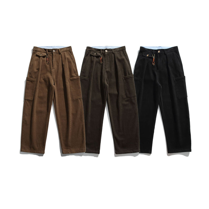 Herren Cord‑Cargo‑Hose mit hoher Taille, weitem Bein und aufgesetzten Pattentaschen Drune
