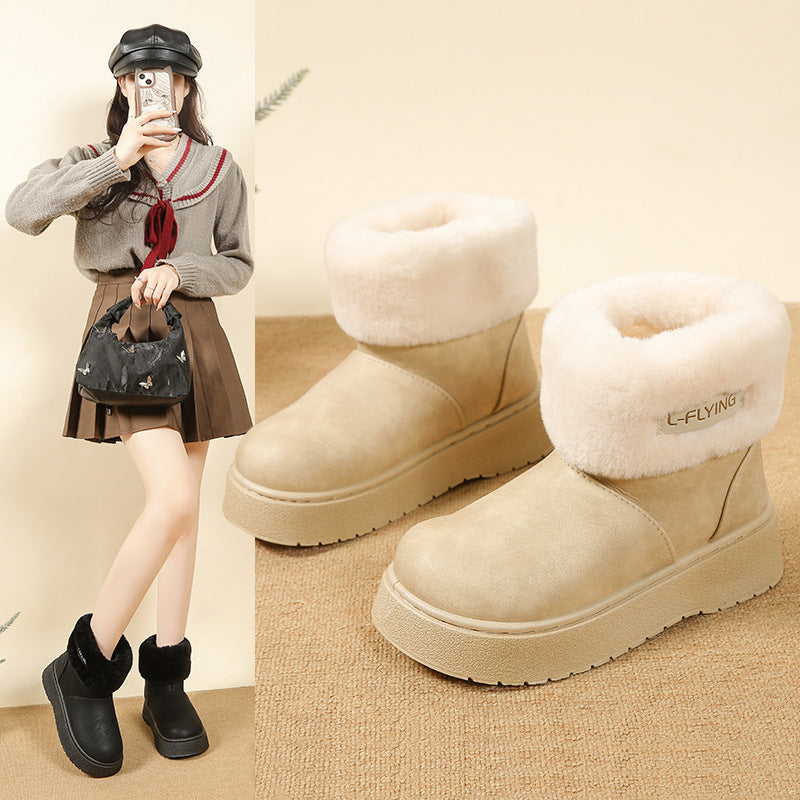 Damen Kuschelige Plateau‑Stiefeletten mit faux‑Fellkragen und rutschfester Gummisohle Drune