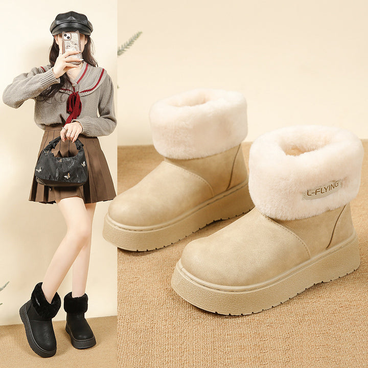 Damen Kuschelige Plateau‑Stiefeletten mit faux‑Fellkragen und rutschfester Gummisohle Drune