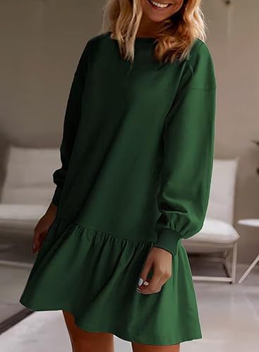 Damen Lässiges Sweatkleid mit voluminösen Ärmeln und Rüschensaum Drune