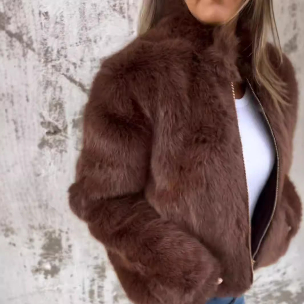 Damen kuschelige und modische Fleecejacke mit Stehkragen und Reißverschluss Drune