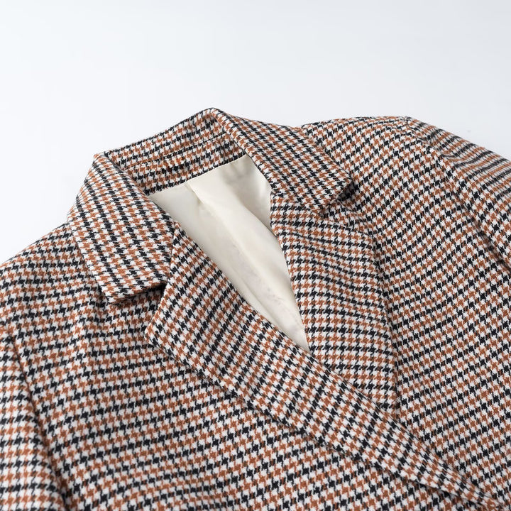 Damen Cropped Blazer im Hahnentritt-Muster mit doppelreihiger Knopfleiste Drune