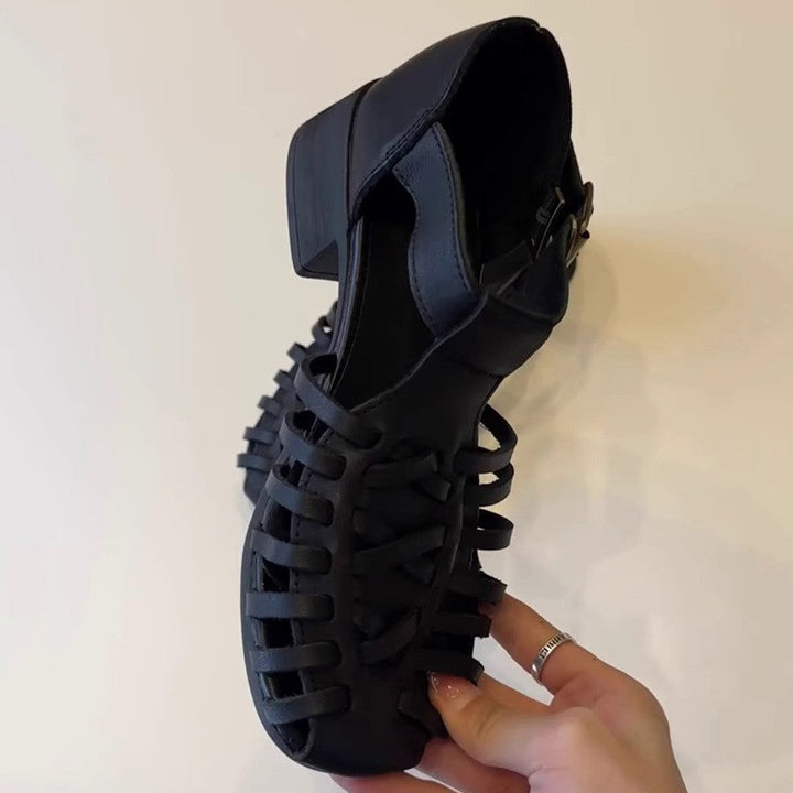Damen Sandalen im trendigen Gitterdesign mit Blockabsatz Drune