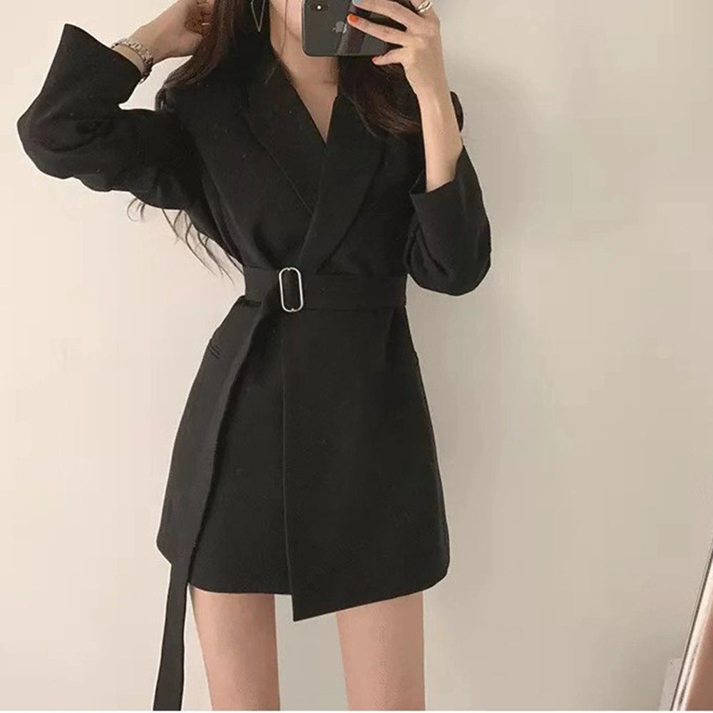 Damen Eleganter Blazer mit Taillengürtel Drune