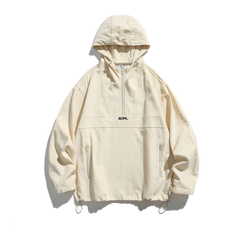 Unisex Oversize Kapuzen-Anorak mit Halbzip, Tunnelzug und Reißverschlusstaschen Drune