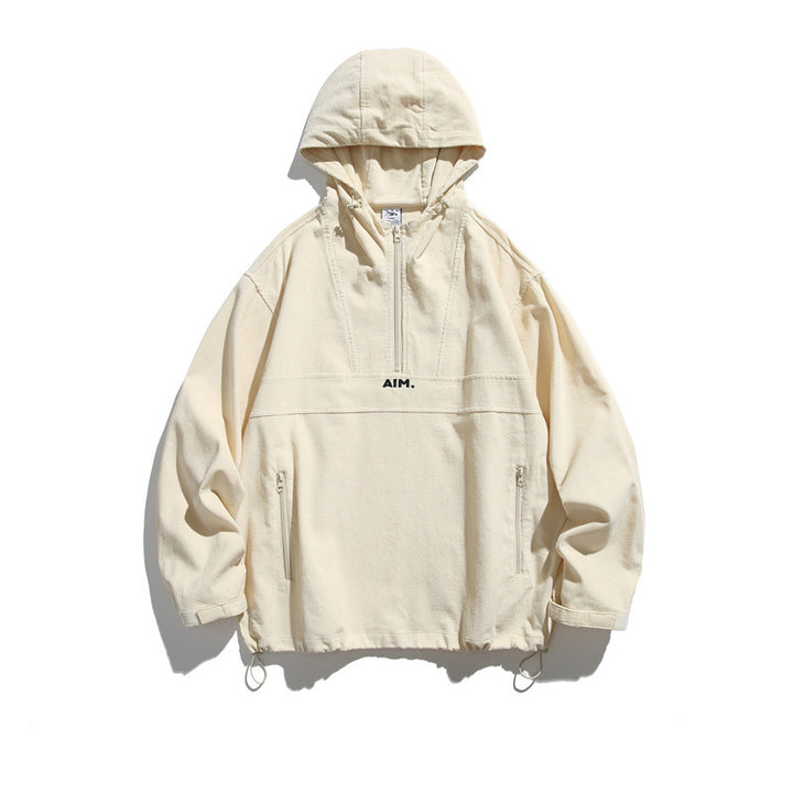 Unisex Oversize Kapuzen-Anorak mit Halbzip, Tunnelzug und Reißverschlusstaschen Drune
