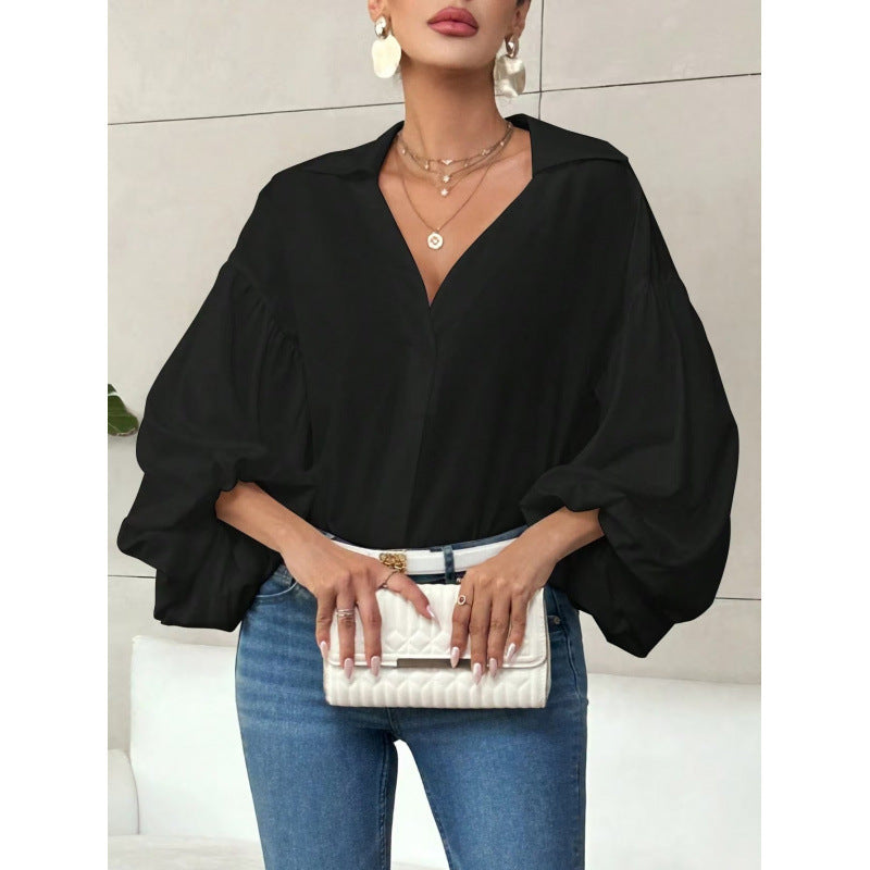 Damen Bluse mit voluminösen Ballonärmeln und elegantem Kragen Drune