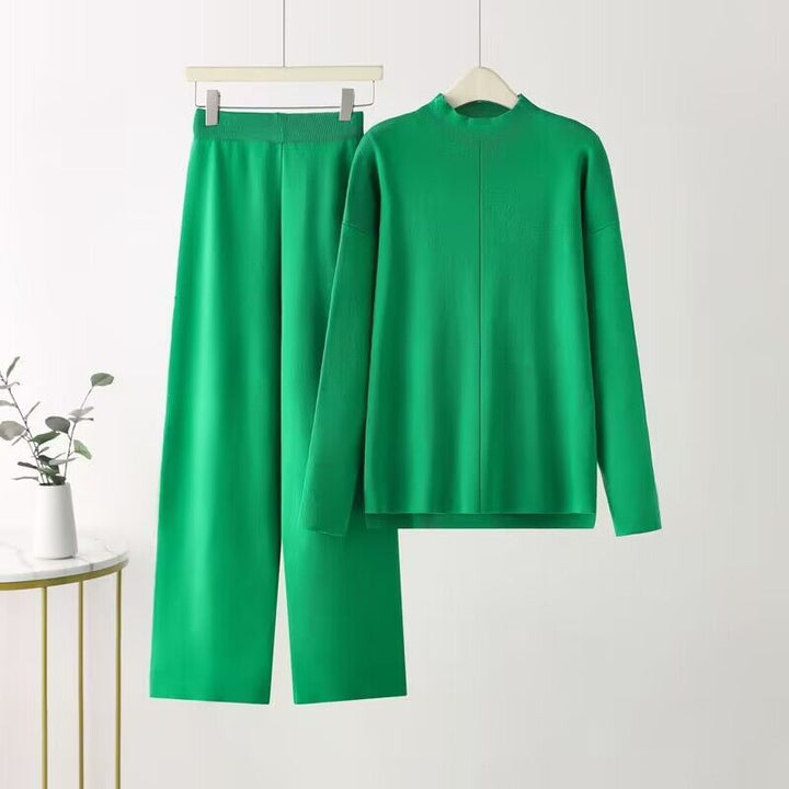 Damen elegantes Set aus langärmligem Oberteil und Palazzo-Hosen Drune