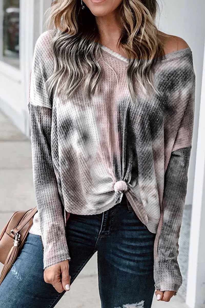 Damen lässiges Oversized Oberteil mit Spitzenhemd Detail und modischem Knoten Drune