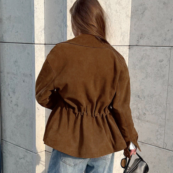 Damen Modische Suede-Jacke mit Taillierung und praktischen Pattentaschen Drune