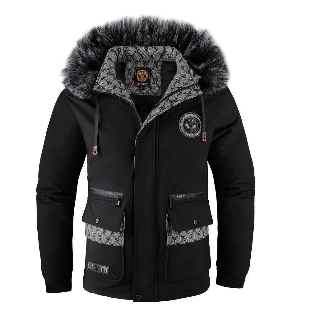 Herren nan gefütterte Winterparka mit Kunstfellkapuze, Thermoisolierung und multifunktionalen Taschen Drune