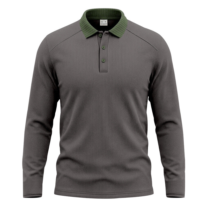 Herren Langarm-Poloshirt mit gerippter Kontrastkragen und feiner Waffelstruktur Drune