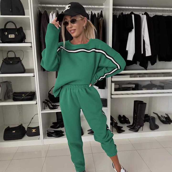 Damen sportives Lounge-Set mit gestreiften Seitenstreifen, oversized Sweatshirt und elastischer Jogginghose Drune