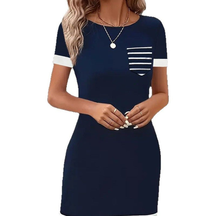 Damen Freizeitkleid mit modischem Streifendesign und praktischer Brusttasche Drune