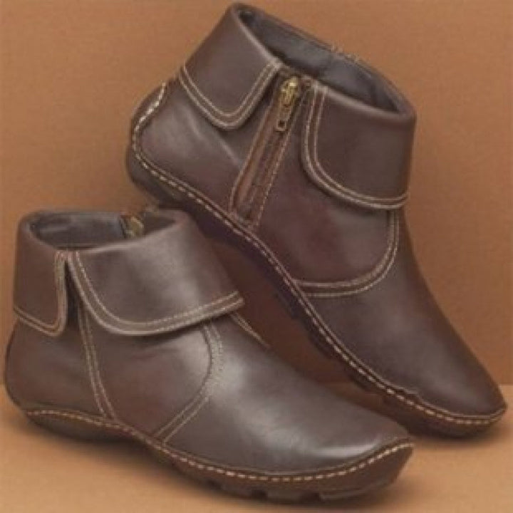 Damen nan knöchelhohe Lederoptik-Stiefelette mit umlegbarer Manschette und seitlichem Reißverschluss Drune