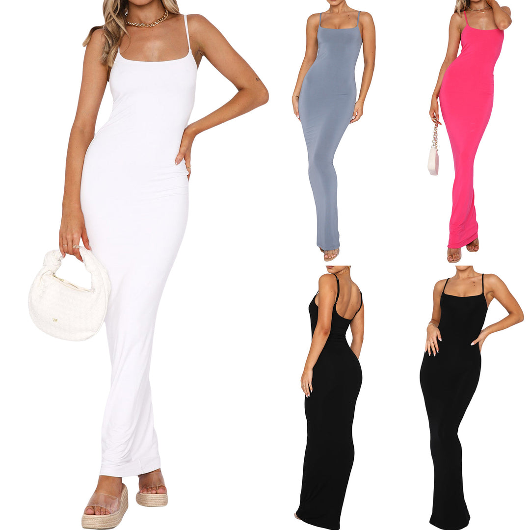 Damen figurbetontes Maxikleid mit dünnen Trägern und elegantem Schnitt Drune