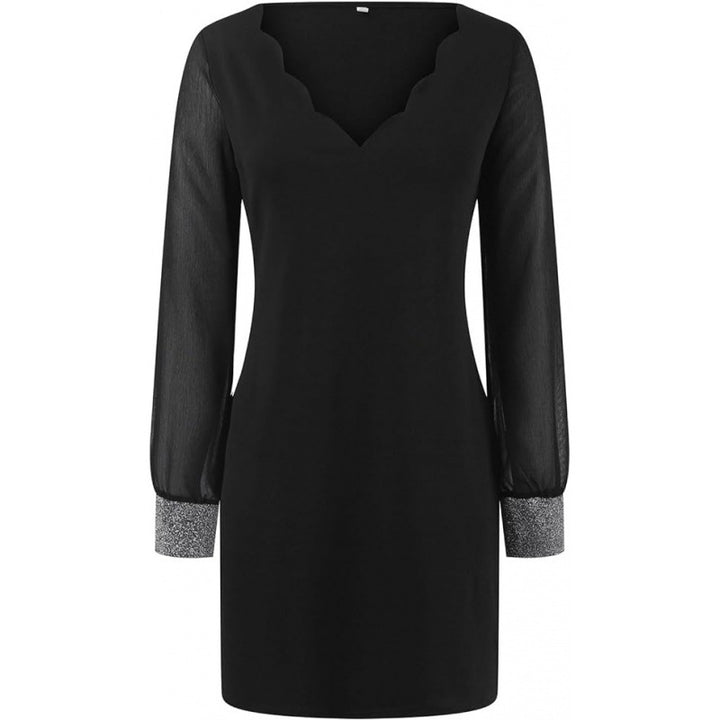 Damen Abendkleid mit transparenten Ärmeln und elegantem V-Ausschnitt Drune
