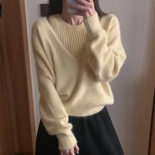 Damen lässiger V-Ausschnitt Pullover mit strukturiertem Design Drune
