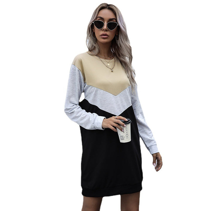Damen Colorblock-Sweatshirtkleid mit V‑Einsatz, Langarm und legerem Saum Drune