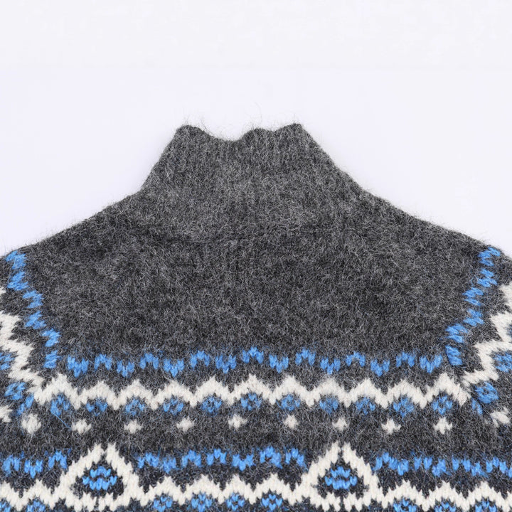 Damen Strick-Cardigan mit Norwegermuster und hohem Rollkragen Drune
