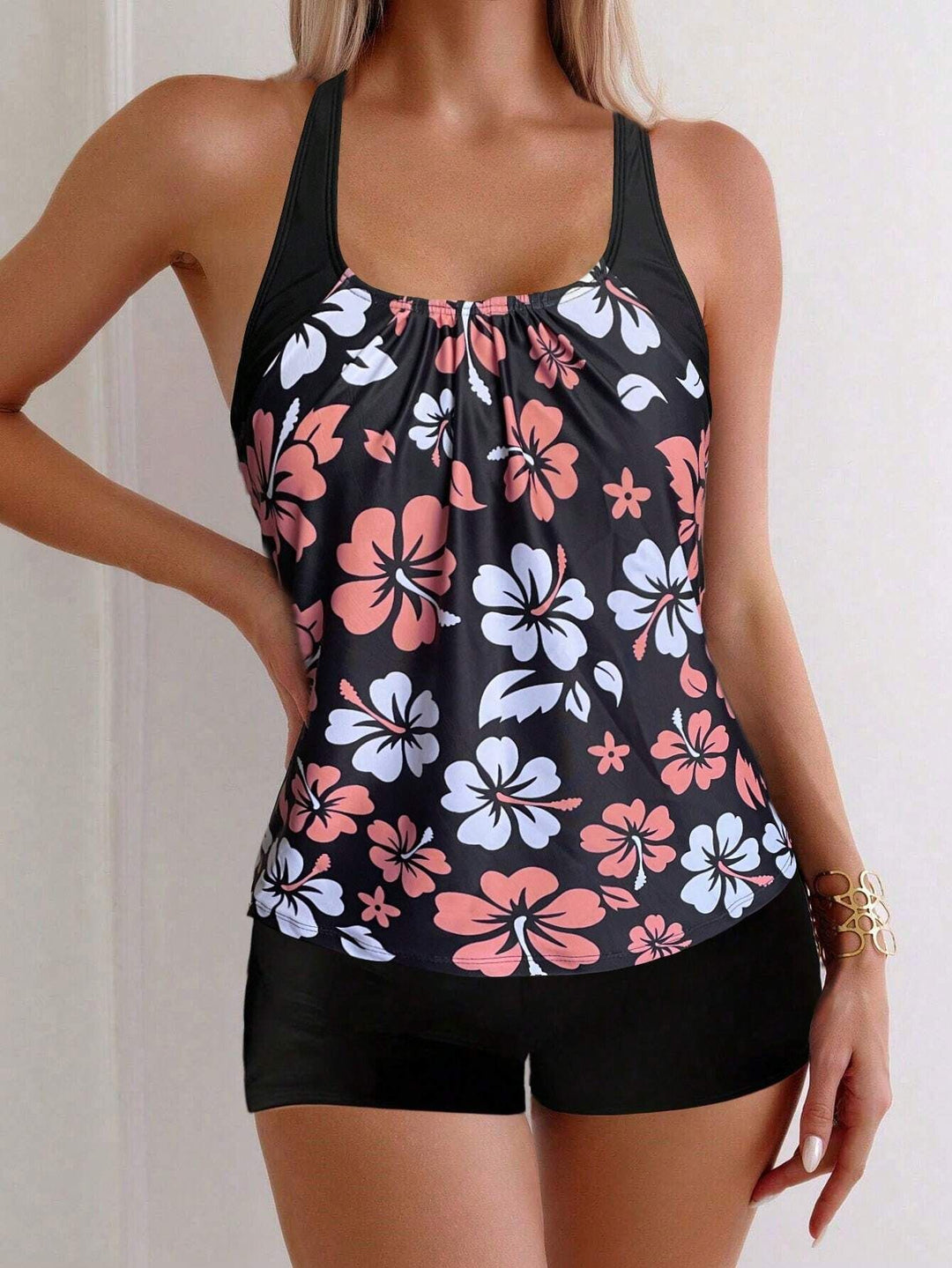Damen Sportliches Tankini-Set mit floralen Akzenten Drune