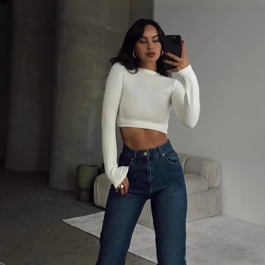 Damen modisches Trocken-Fit Crop-Top mit Stehkragen Drune