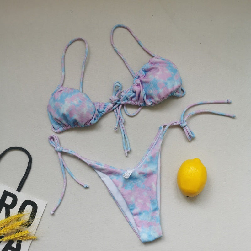 Damen Triangel-Bikini mit verstellbaren Schnürungen und kontrastierenden Akzenten Drune