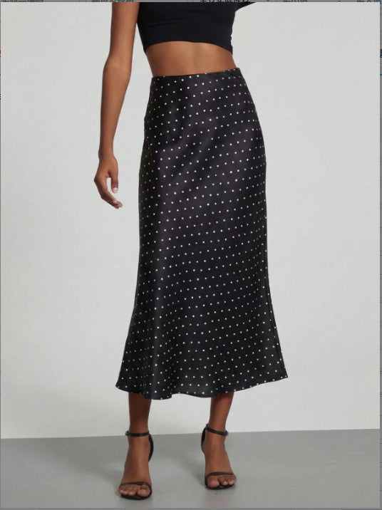Damen-Satinrock mit hoher Taille und Midi-Länge