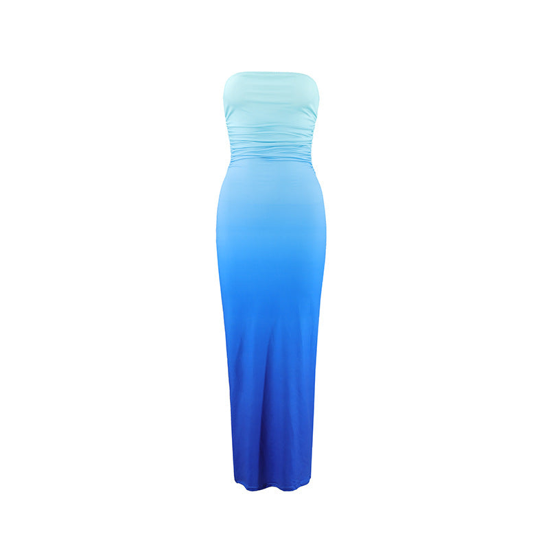 Damen elegantes trägerloses Maxikleid mit Farbverlauf Drune