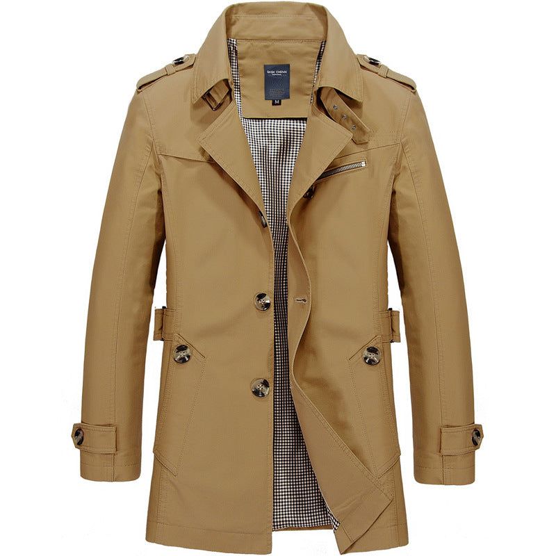 Herren nan legerer Baumwoll-Blazer mit Knopfleiste, aufgesetzten Taschen und gestreiftem Innenfutter Drune
