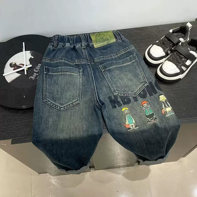 Unisex bequeme und lässige Denim-Hose mit elastischem Bund Drune