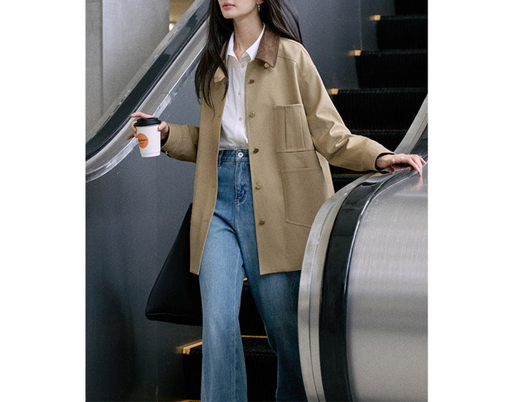 Damen Stylische Oversized-Jacke mit hohem Kragen Drune