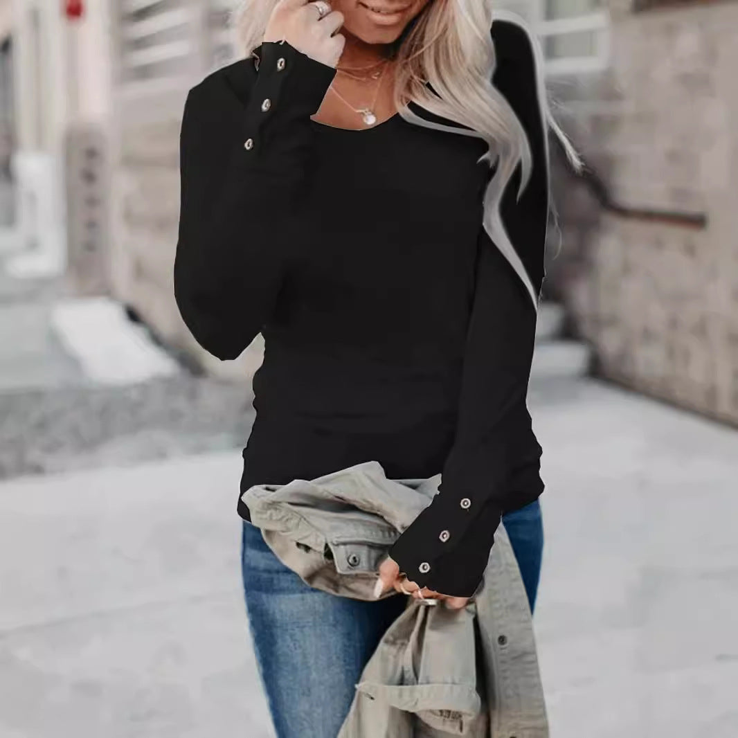 Damen Langarm-Shirt mit eleganten Knopfdetails Drune