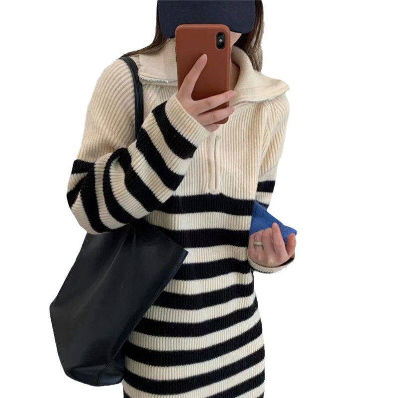 Damen Strickkleid mit modernem Stehkragen und funktionalem Reißverschluss Drune