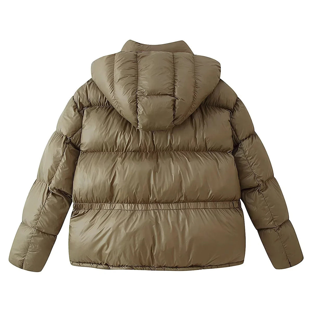 Damen nan wattierte Steppjacke mit abnehmbarer Kapuze, hohem Kragen und großen Pattentaschen Drune