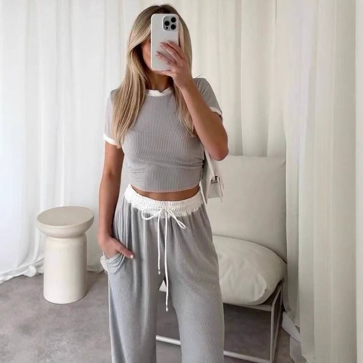 Damen Loungewear-Set mit cropped Oberteil und weitem Hosenbein Drune