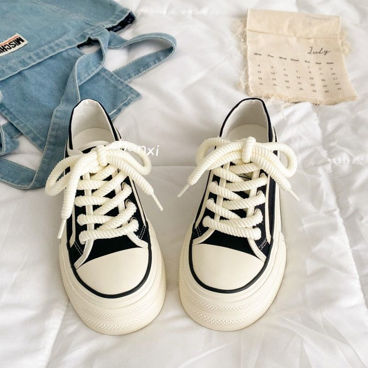 Damen Plattform Sneakers mit geflochtenen Schnürsenkeln und verstärktem Innenfutter Drune