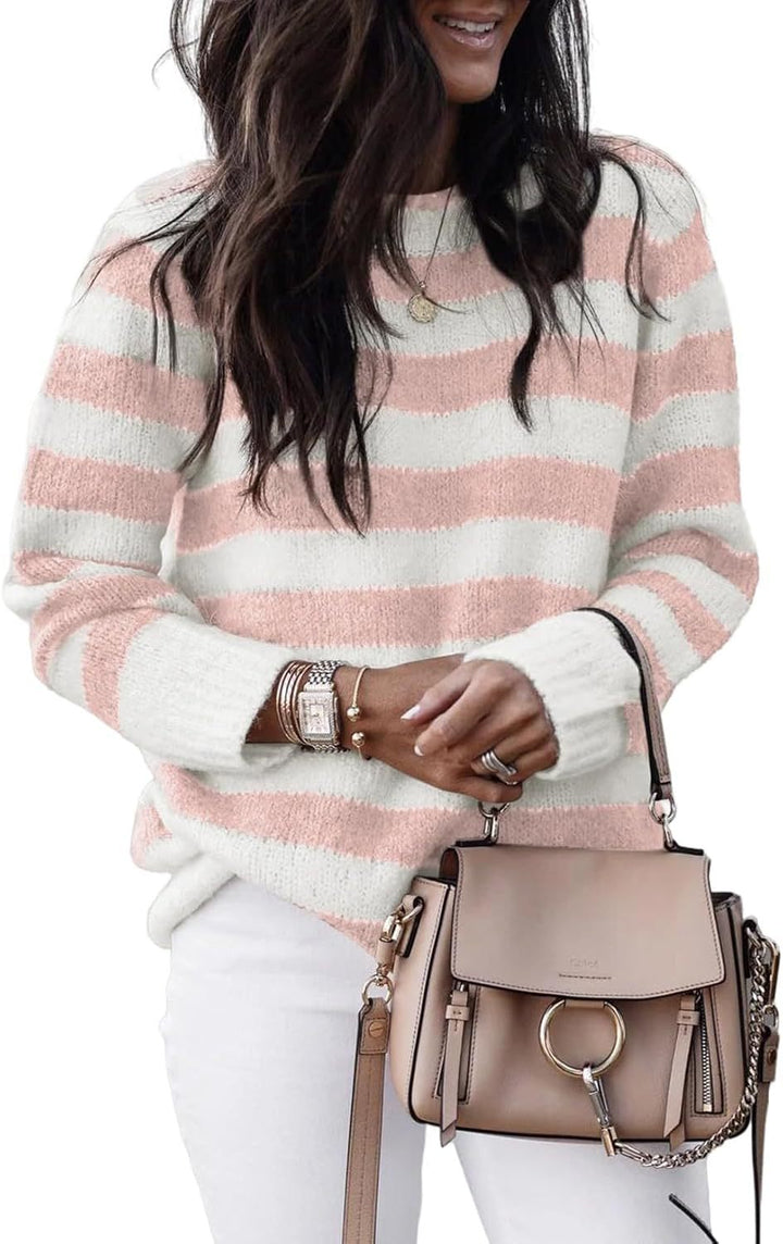 Damen lässiger Strickpullover mit breiten Querstreifen Drune