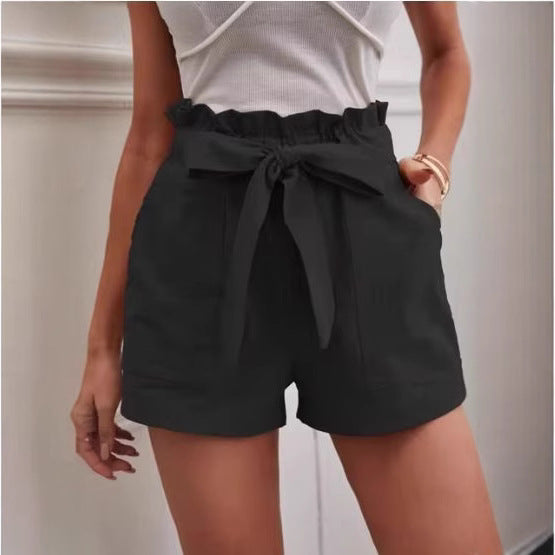 Damen Hohe Taillierung Paperbag Shorts Drune