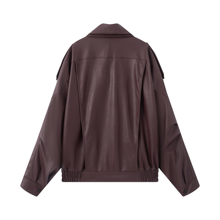 Damen nan oversized Biker-Blouson aus veganer Lederoptik mit asymmetrischem Reißverschluss, breitem Schalkragen und taillenbetonendem Gürtel Drune