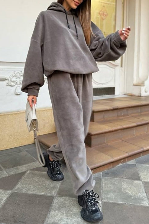 Drune | Crew Polar Fleece Kapuzenpullover und Jogginghose Zweiteiliges Satz
