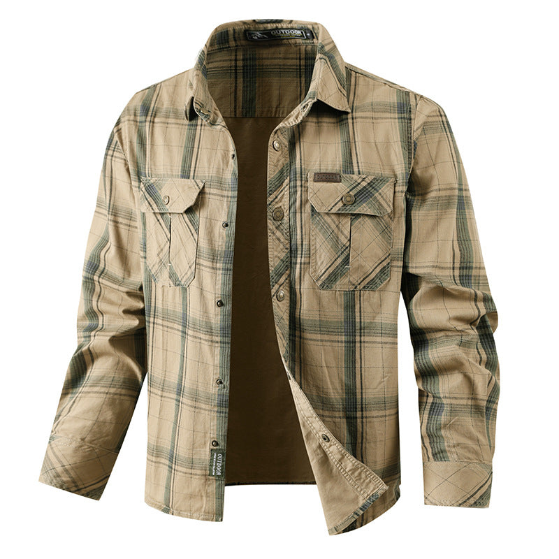 Herren nan kariertes Overshirtjacke aus Baumwoll-Twill mit doppelt verstärkten Brusttaschen und verlängertem Schnitt Drune