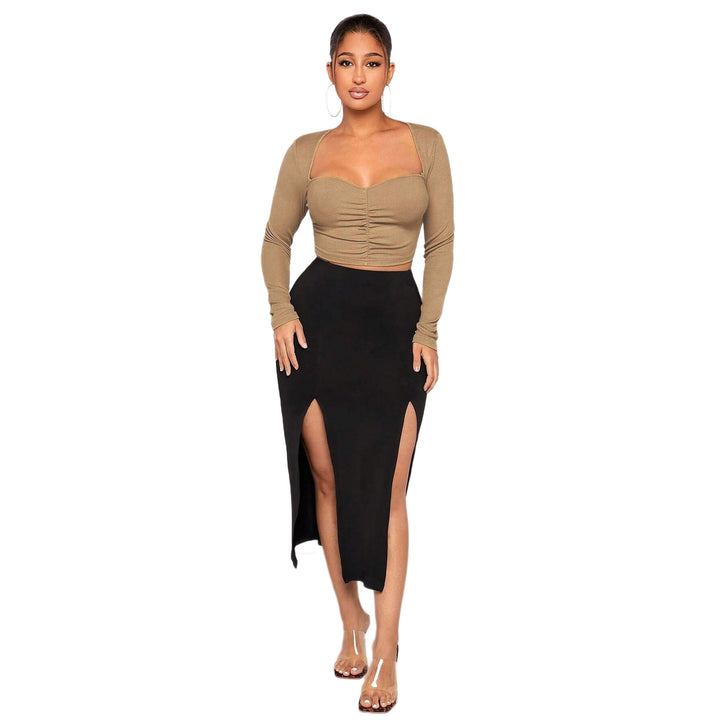 Damen figurformendes Ripp-Crop-Top mit Herz-Bustier und Mittelraffung Drune