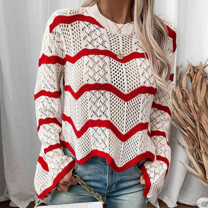 Damen Premium Strickpullover mit Wellenmuster und modischen Details Drune