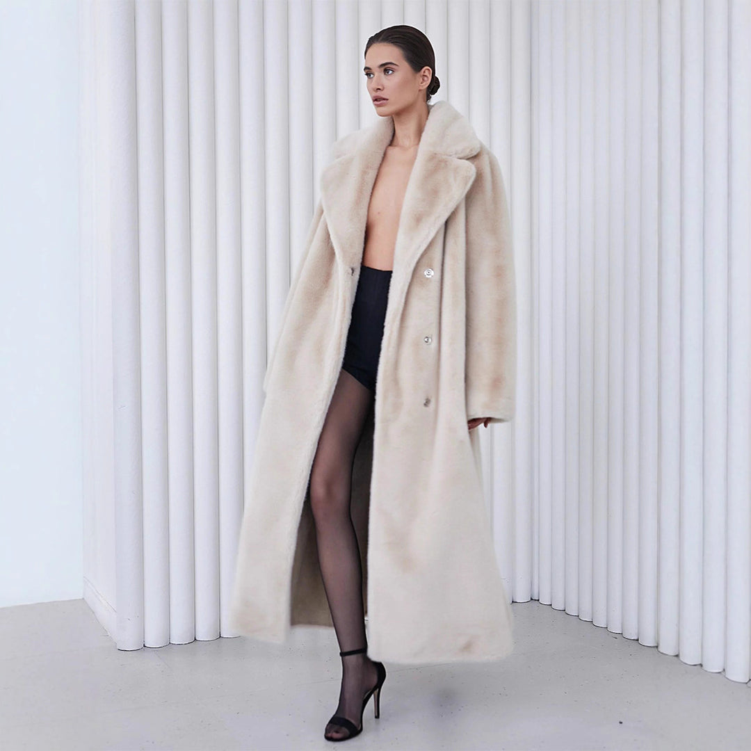 Damen Eleganter, gefütterter Wintermantel mit breitem Revers Drune