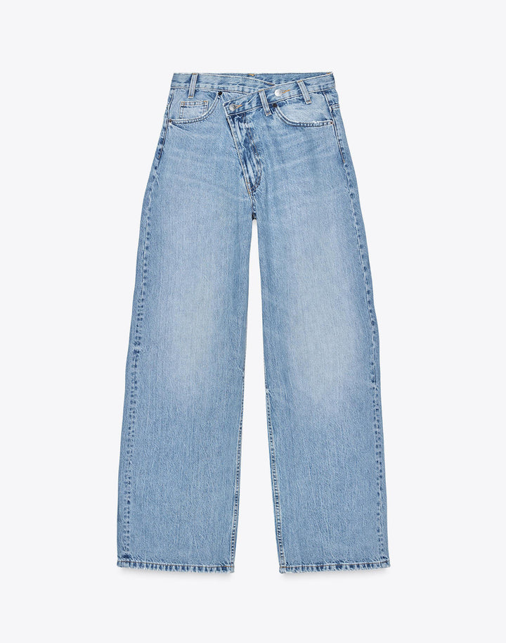 Damen Hochtaillierte weite Denim-Jeans mit asymmetrischem Bund und Culotte-Schnitt Drune