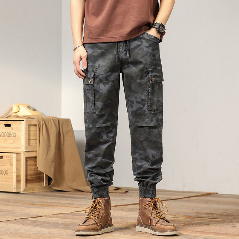 Herren taktische Cargojoggerhose im Camouflage‑Look mit Tunnelzugbund, verstärkten Knien und Bündchenabschlüssen Drune